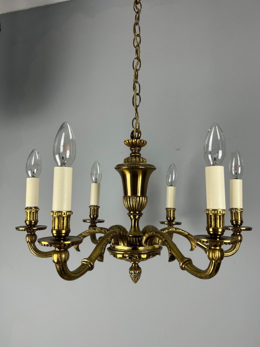 French Gilded Brass 6 Light Antique Chandelier View X