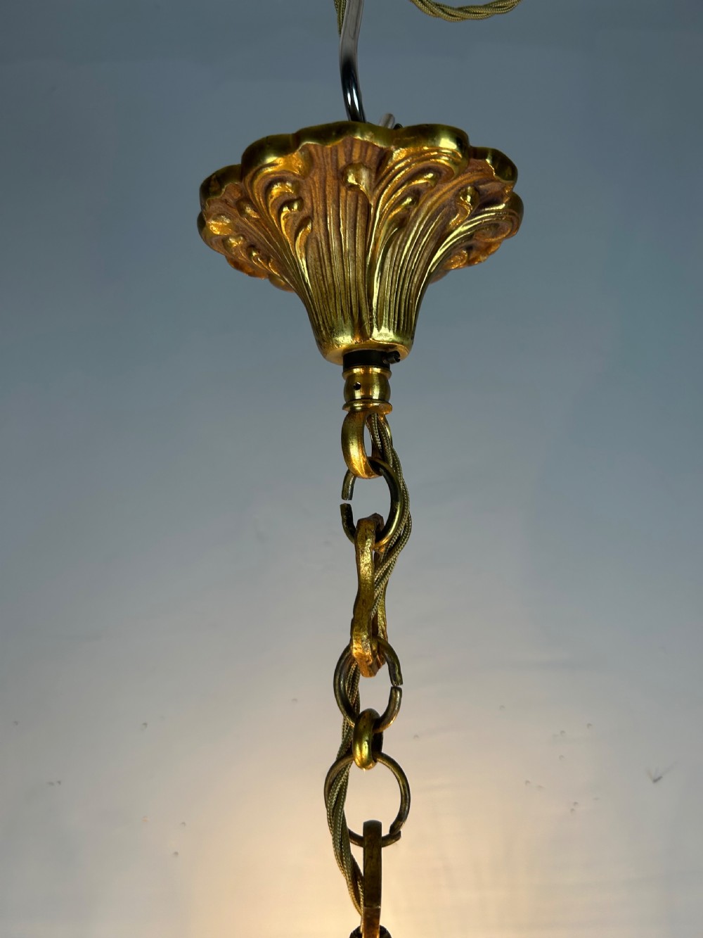 French Gilt Brass 5 Light Chandelier, Ceiling Light View II