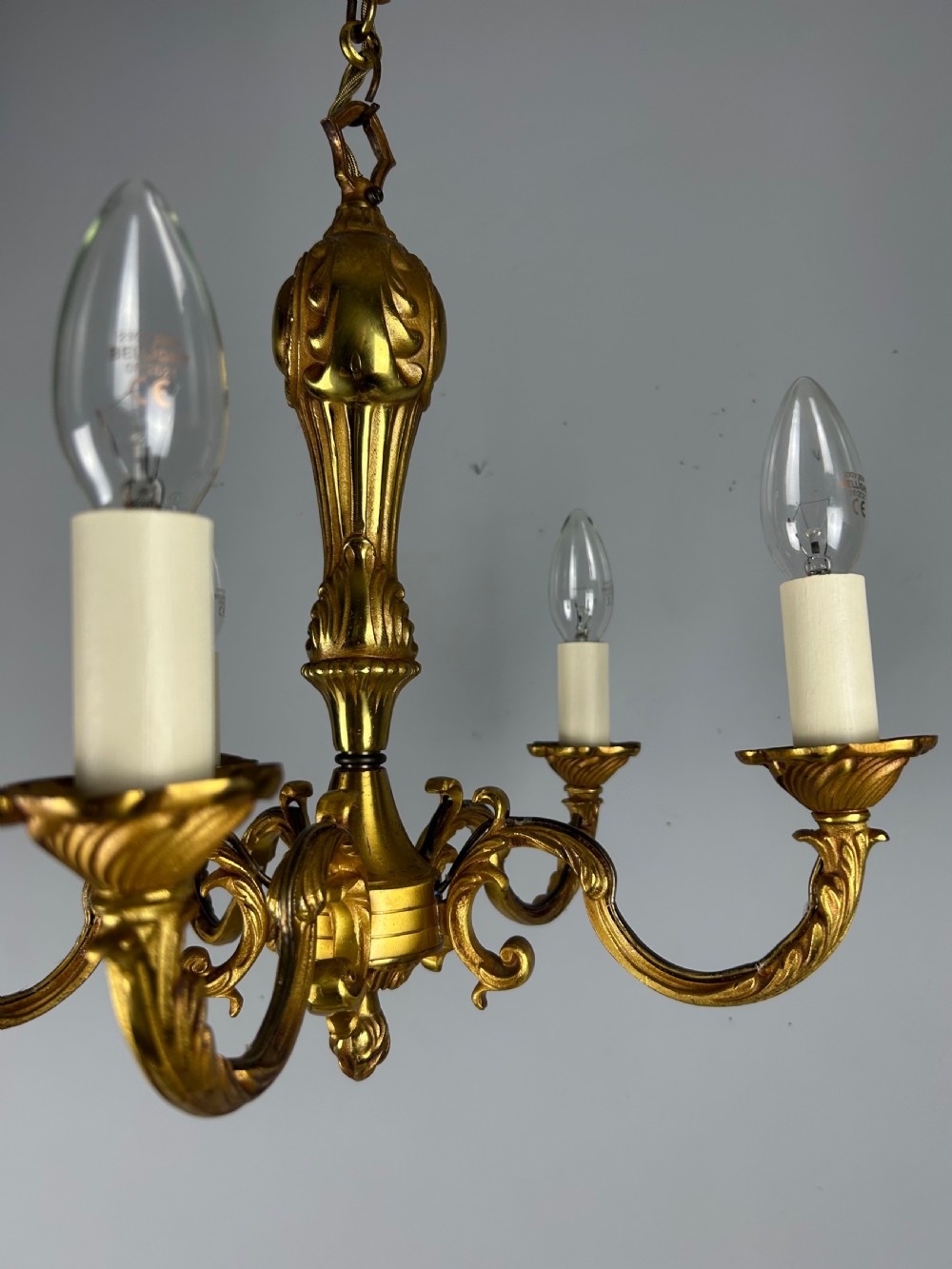 French Gilt Brass 5 Light Chandelier, Ceiling Light View VI
