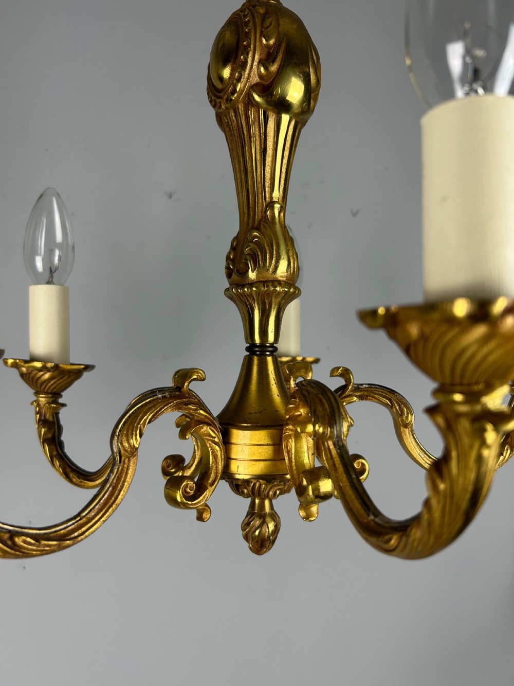French Gilt Brass 5 Light Chandelier, Ceiling Light View VIII