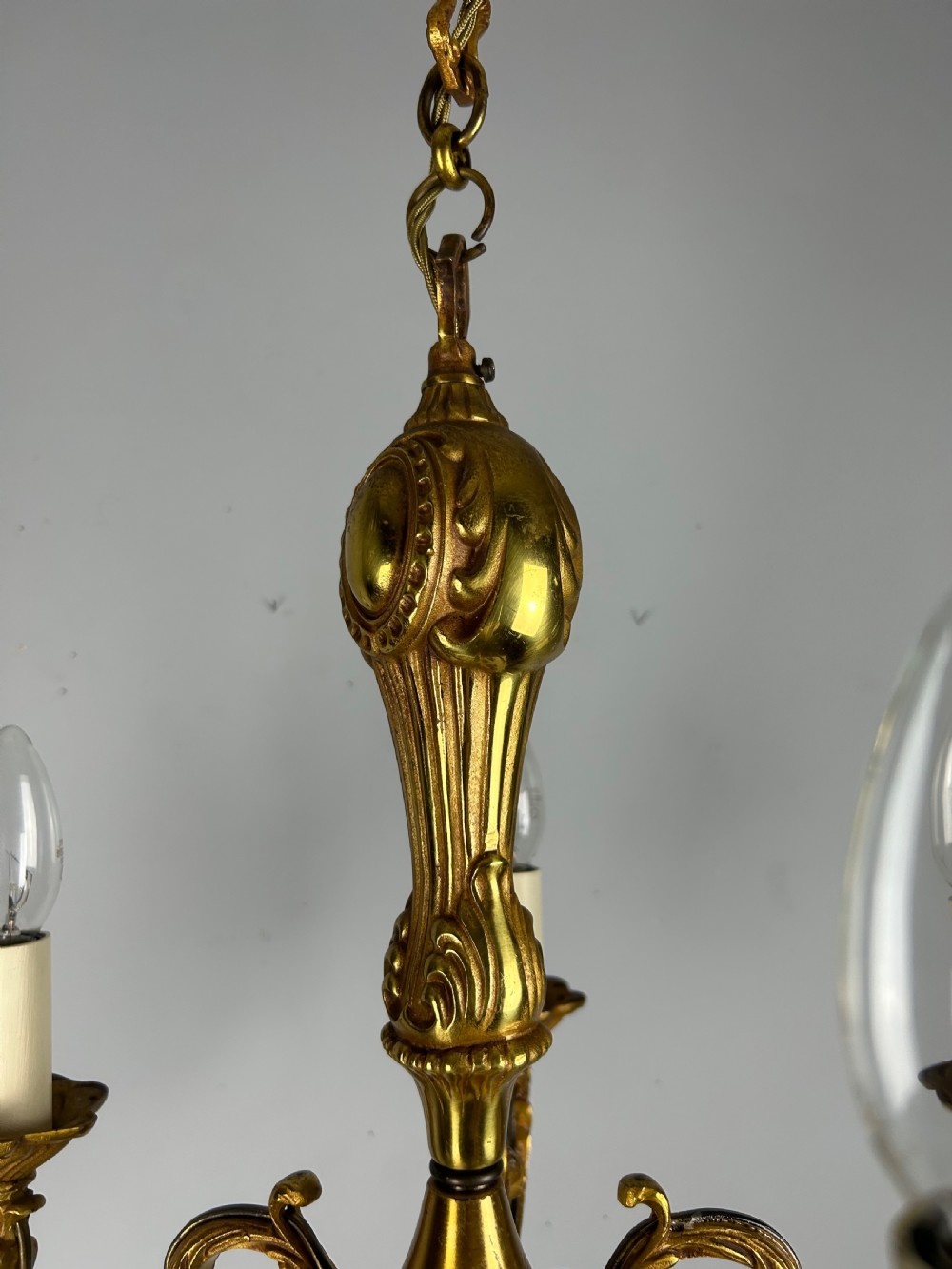 French Gilt Brass 5 Light Chandelier, Ceiling Light View IX