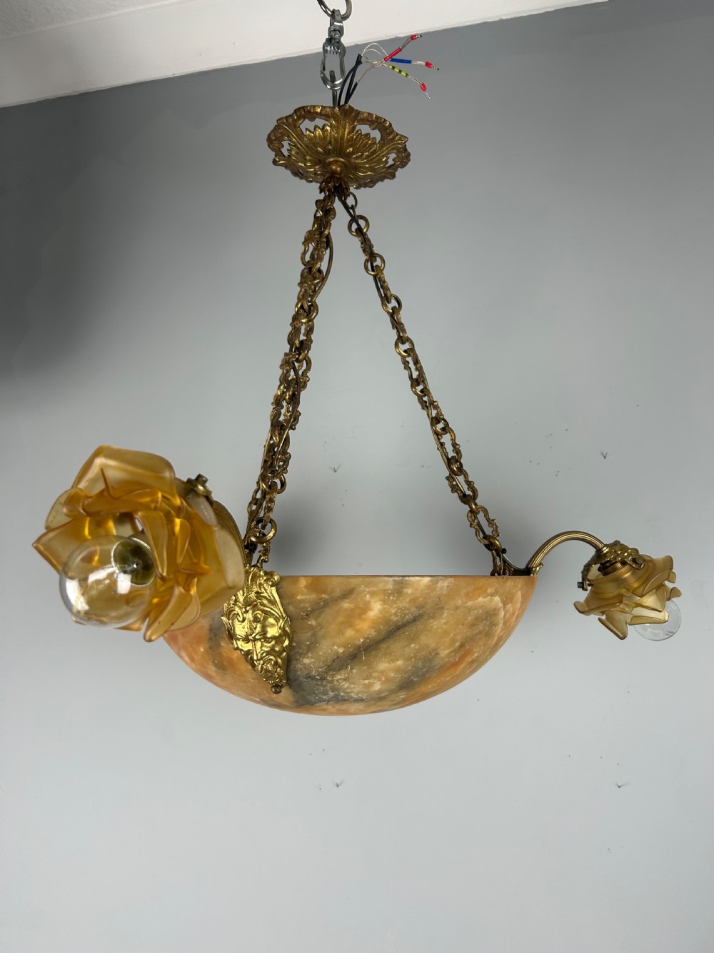 French Alabaster 4 Light Plafonnier, Ceiling Light, Chandelier 