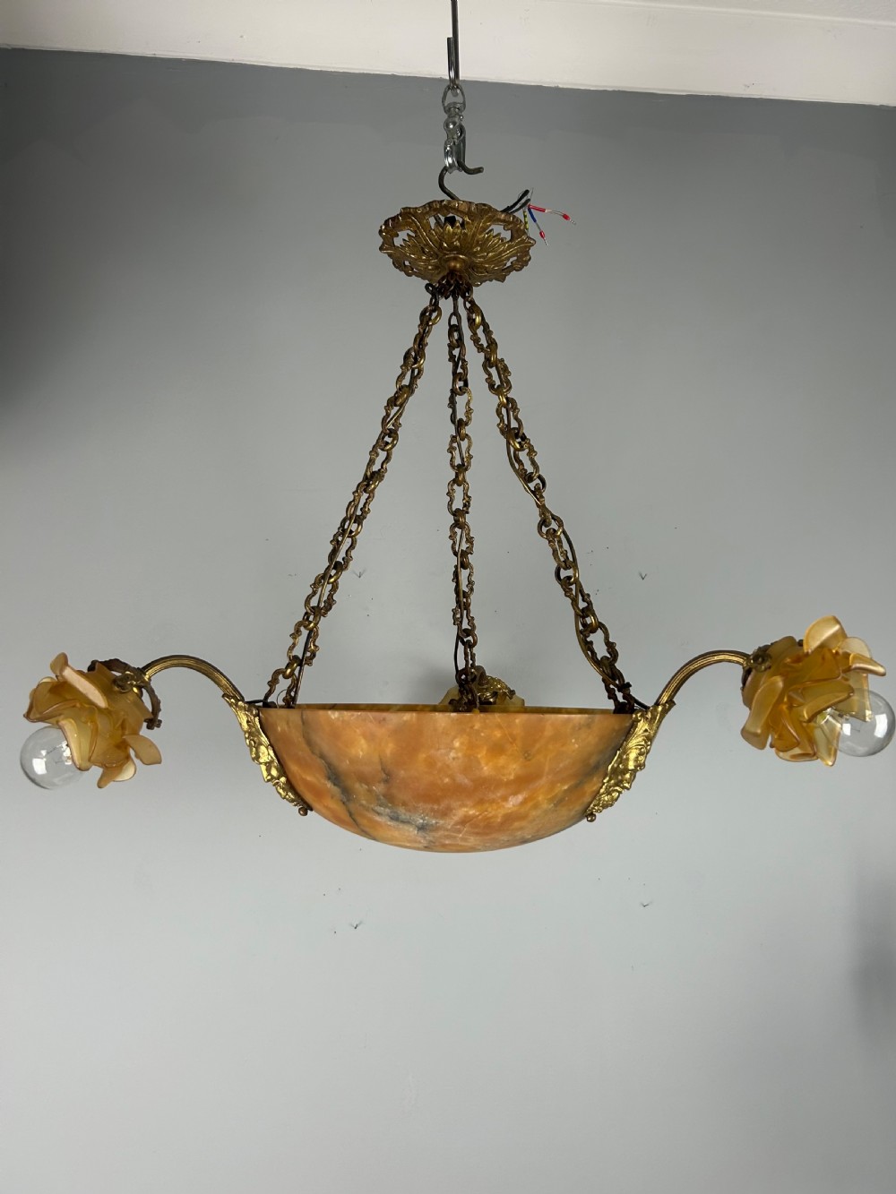 French Alabaster 4 Light Plafonnier, Ceiling Light, Chandelier  View VII