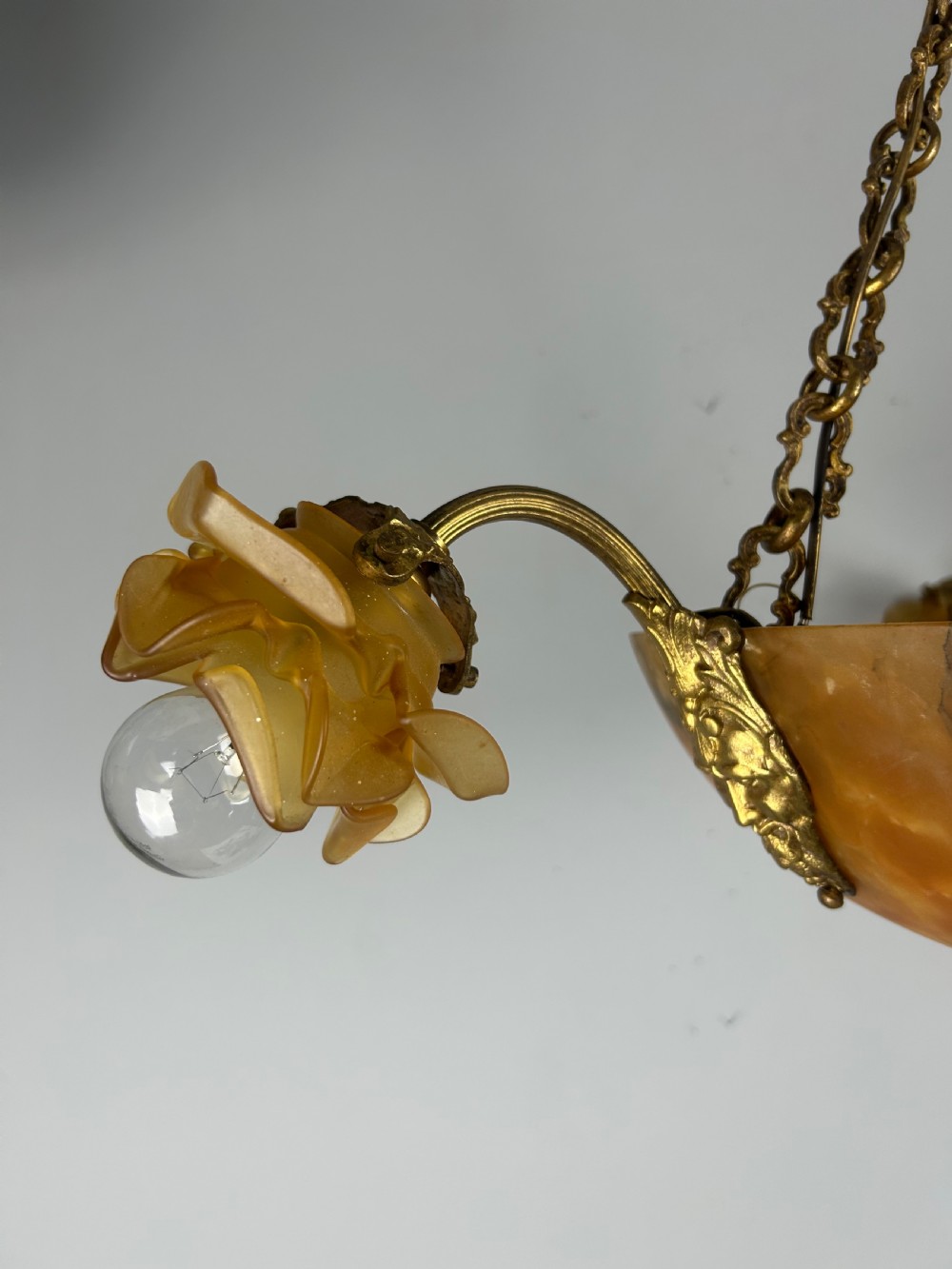 French Alabaster 4 Light Plafonnier, Ceiling Light, Chandelier  View X
