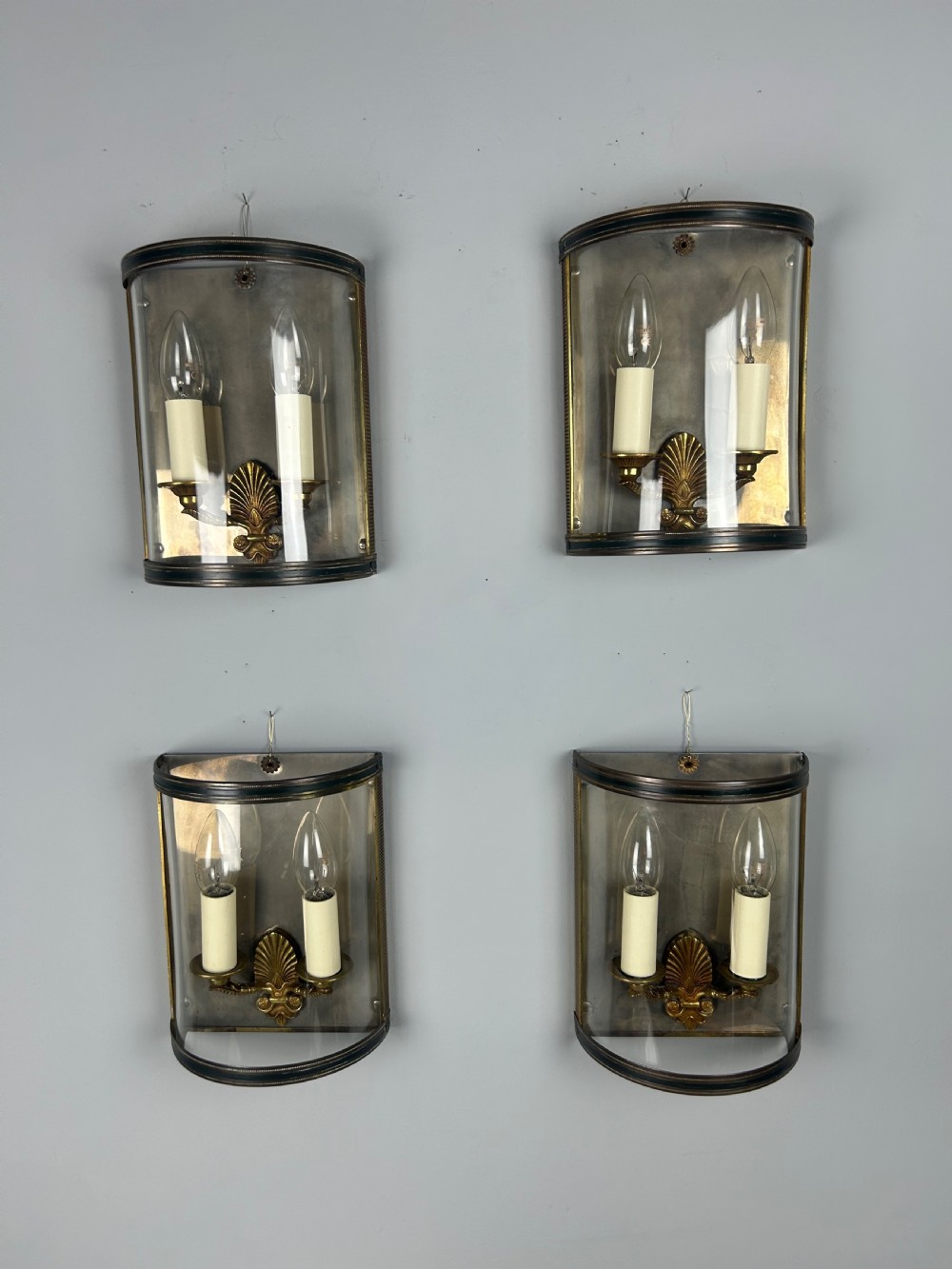 Set of 4 French Empire Gilded Convex Half Lanterns, Wall Lights View IV