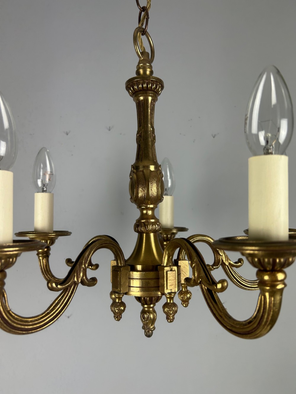 French Gilt Brass 5 Light Chandelier, Ceiling Light View IV