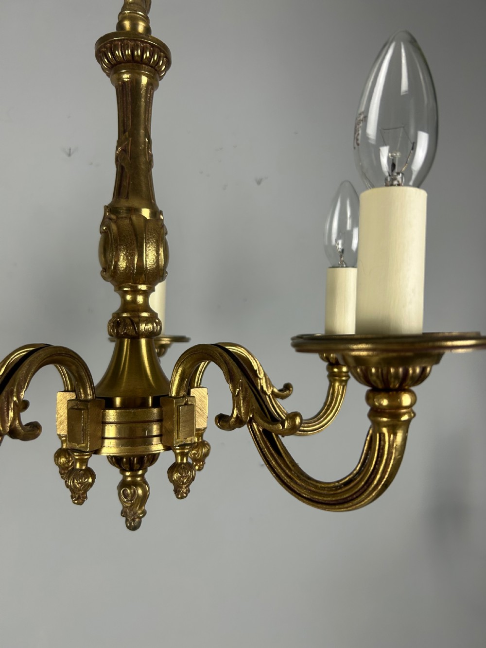 French Gilt Brass 5 Light Chandelier, Ceiling Light View VI