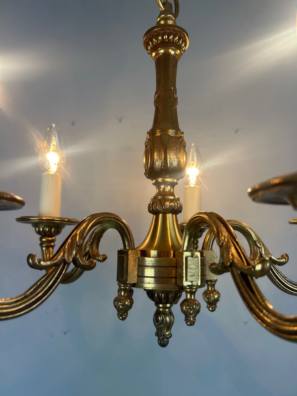 French Gilt Brass 5 Light Chandelier, Ceiling Light View VII