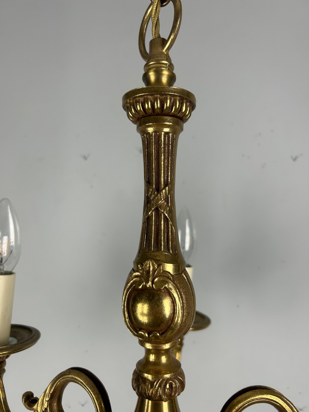 French Gilt Brass 5 Light Chandelier, Ceiling Light View X