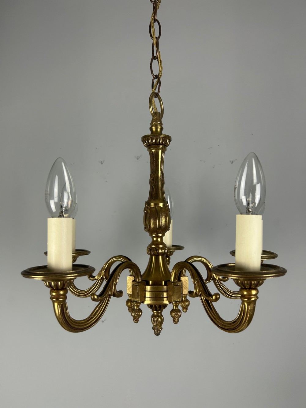 French Gilt Brass 5 Light Chandelier, Ceiling Light View XI