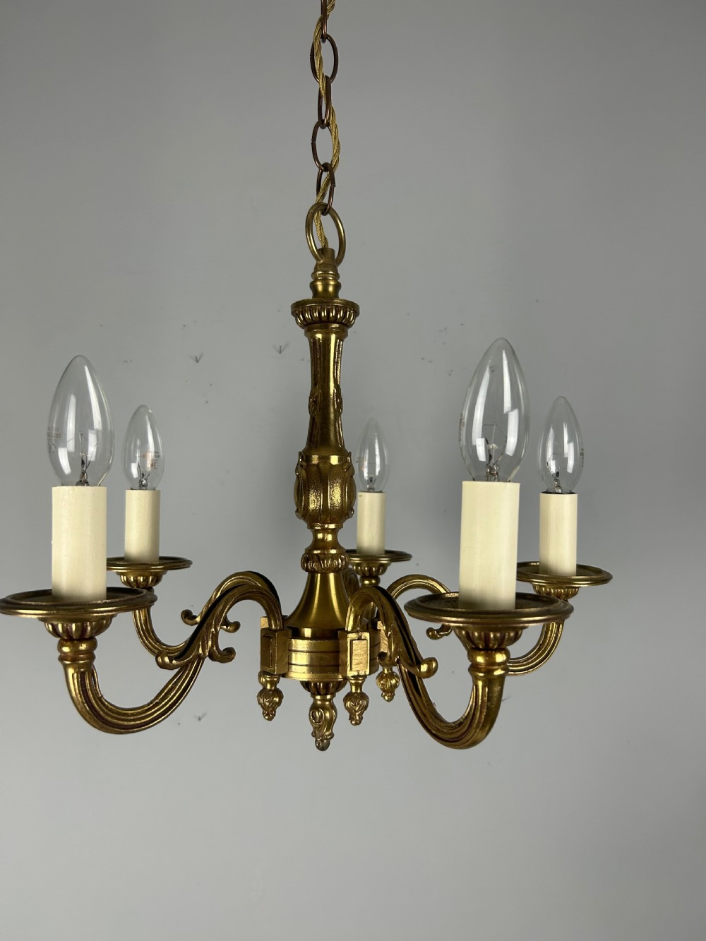 French Gilt Brass 5 Light Chandelier, Ceiling Light View XII