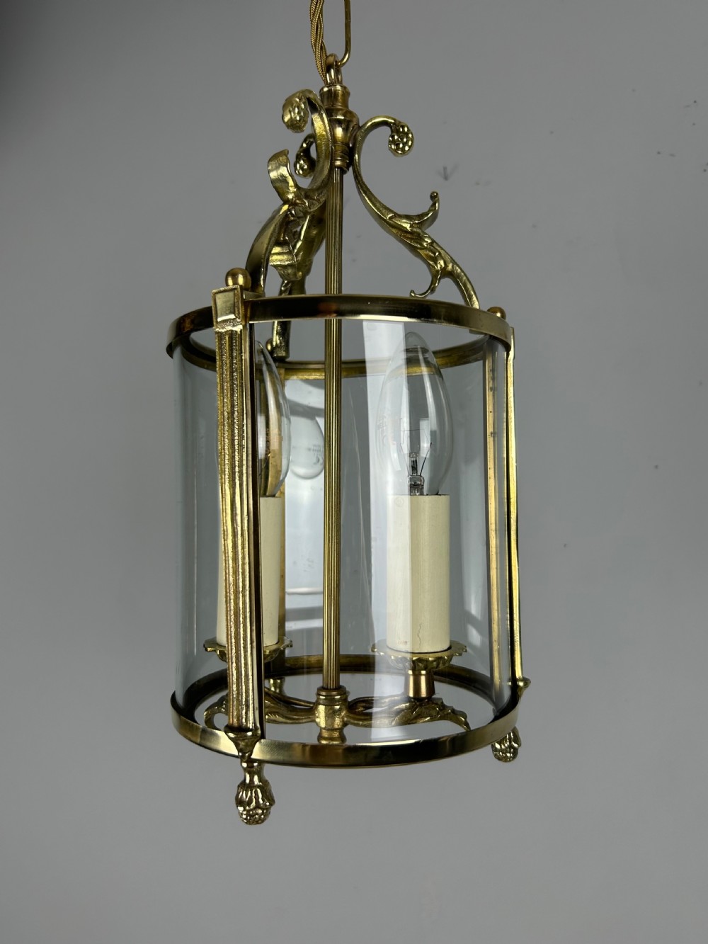 Small French Twin Light Polished Brass Lantern
