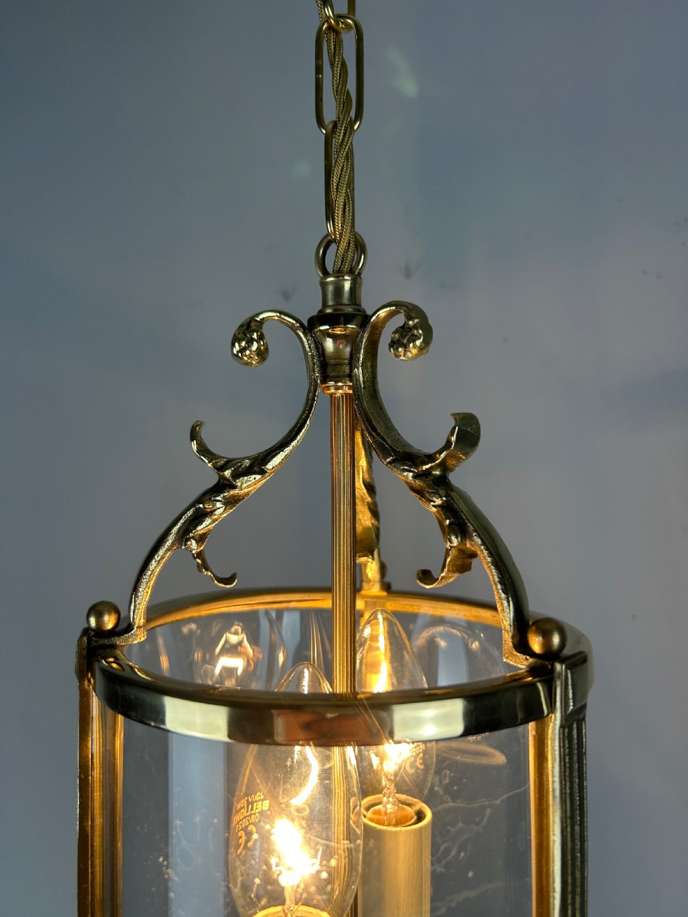Small French Twin Light Polished Brass Lantern View III