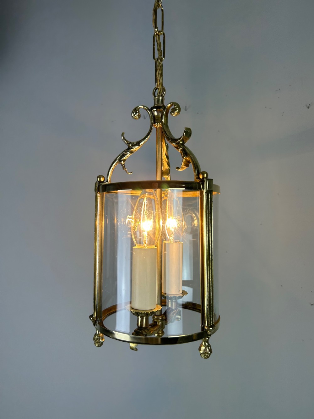 Small French Twin Light Polished Brass Lantern View IV
