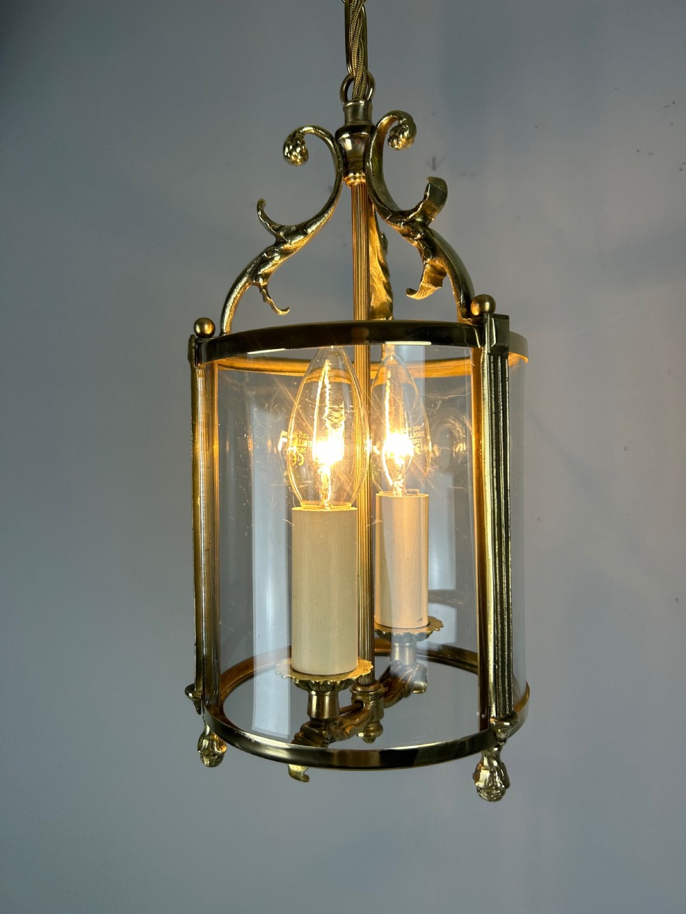 Small French Twin Light Polished Brass Lantern View VI