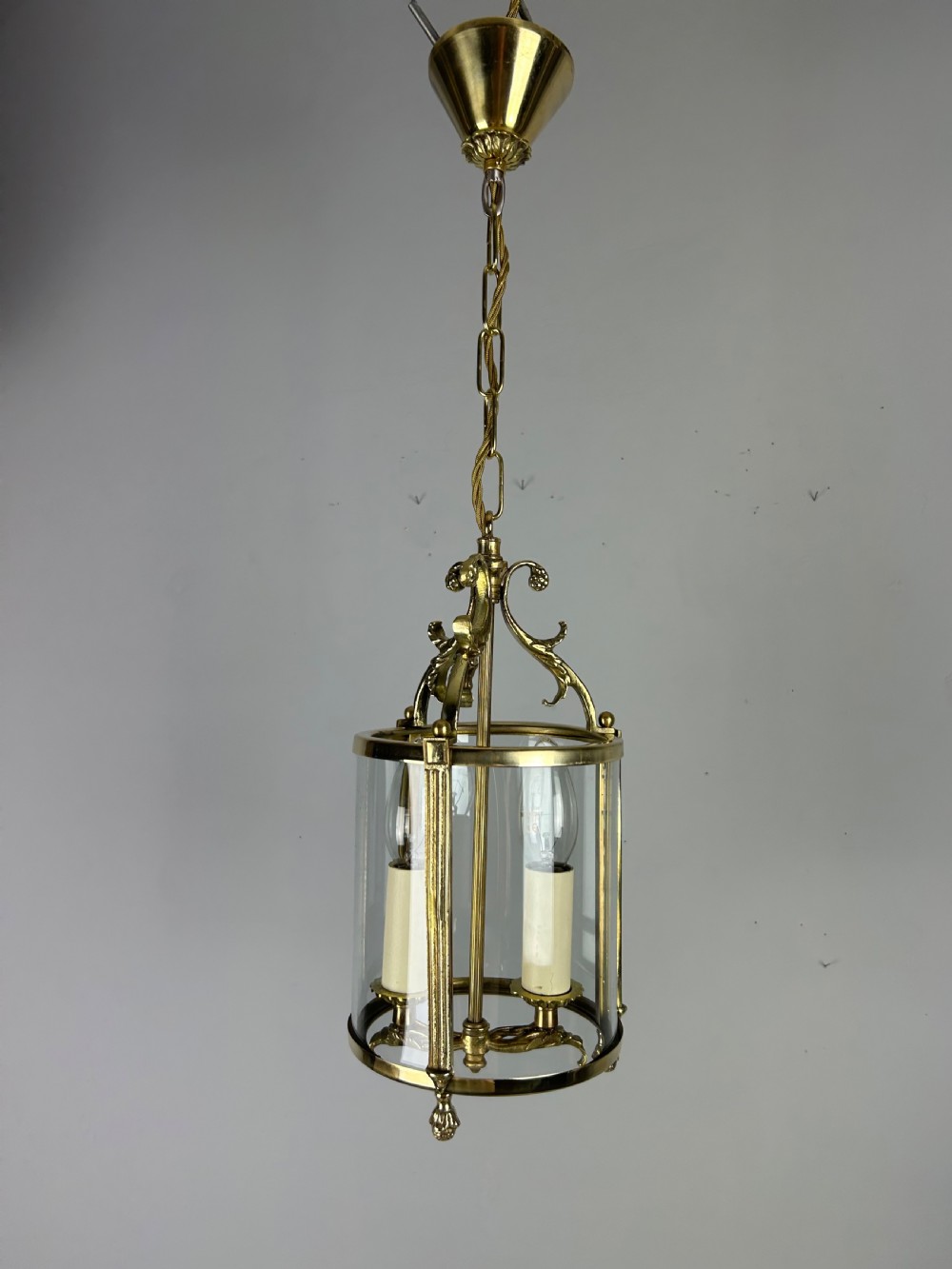 Small French Twin Light Polished Brass Lantern View VIII