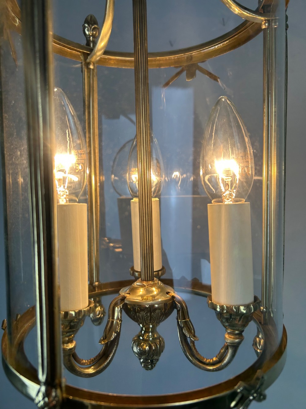 French Polished Brass Triple Light Lantern View II
