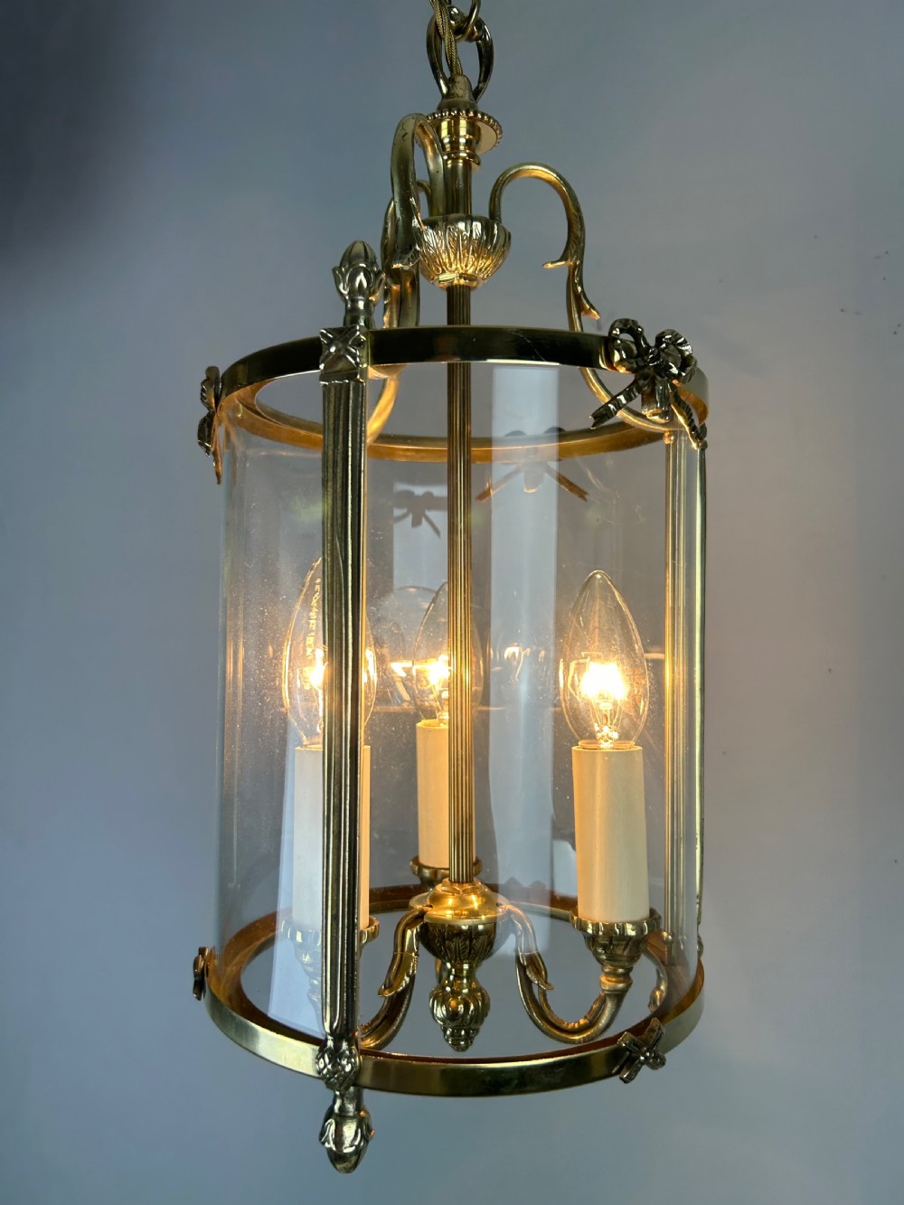 French Polished Brass Triple Light Lantern View III