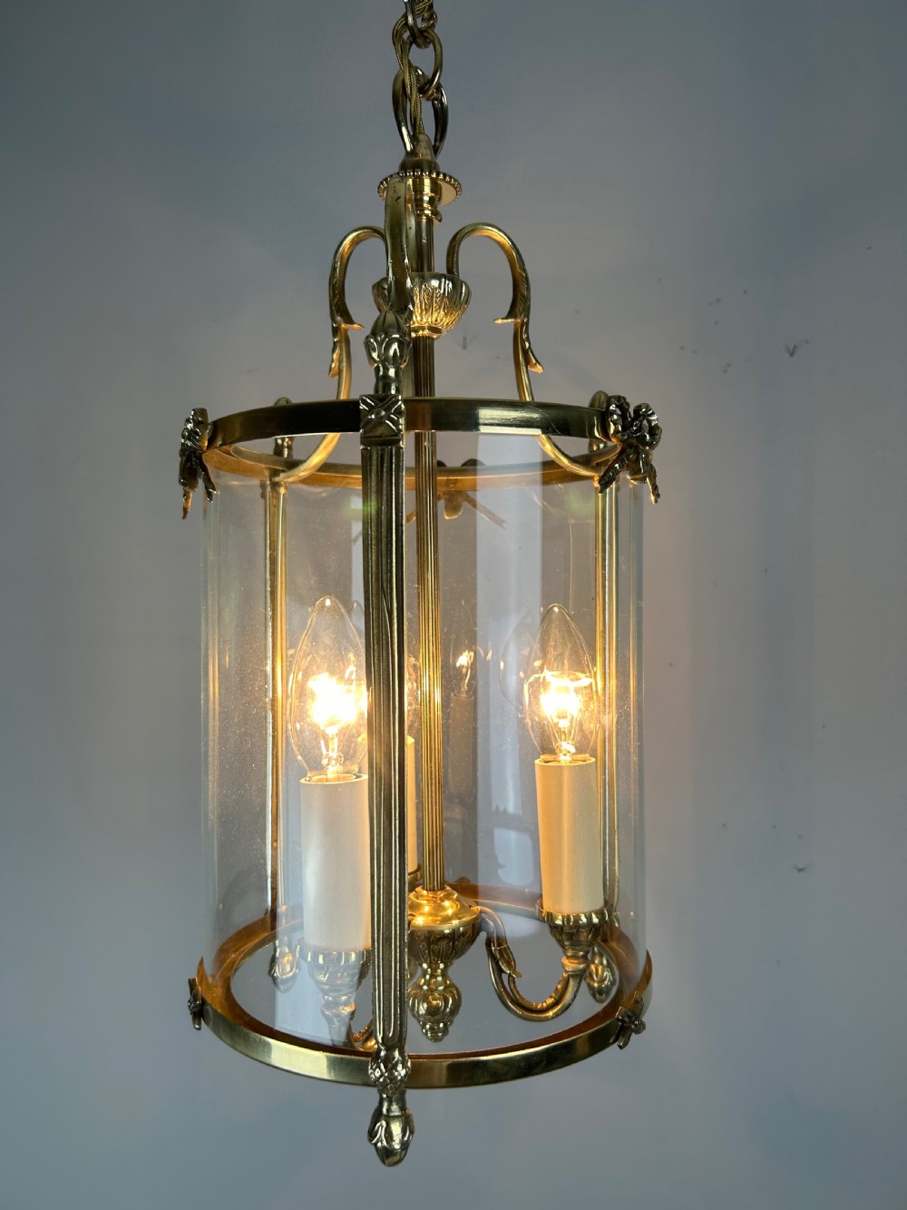 French Polished Brass Triple Light Lantern View IV