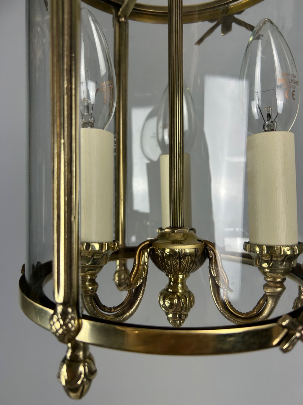 French Polished Brass Triple Light Lantern View V