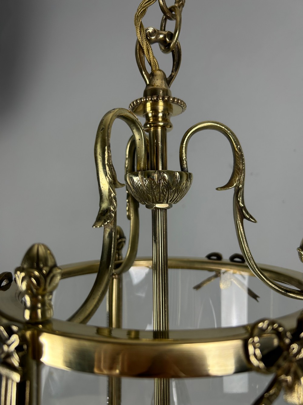 French Polished Brass Triple Light Lantern View VII