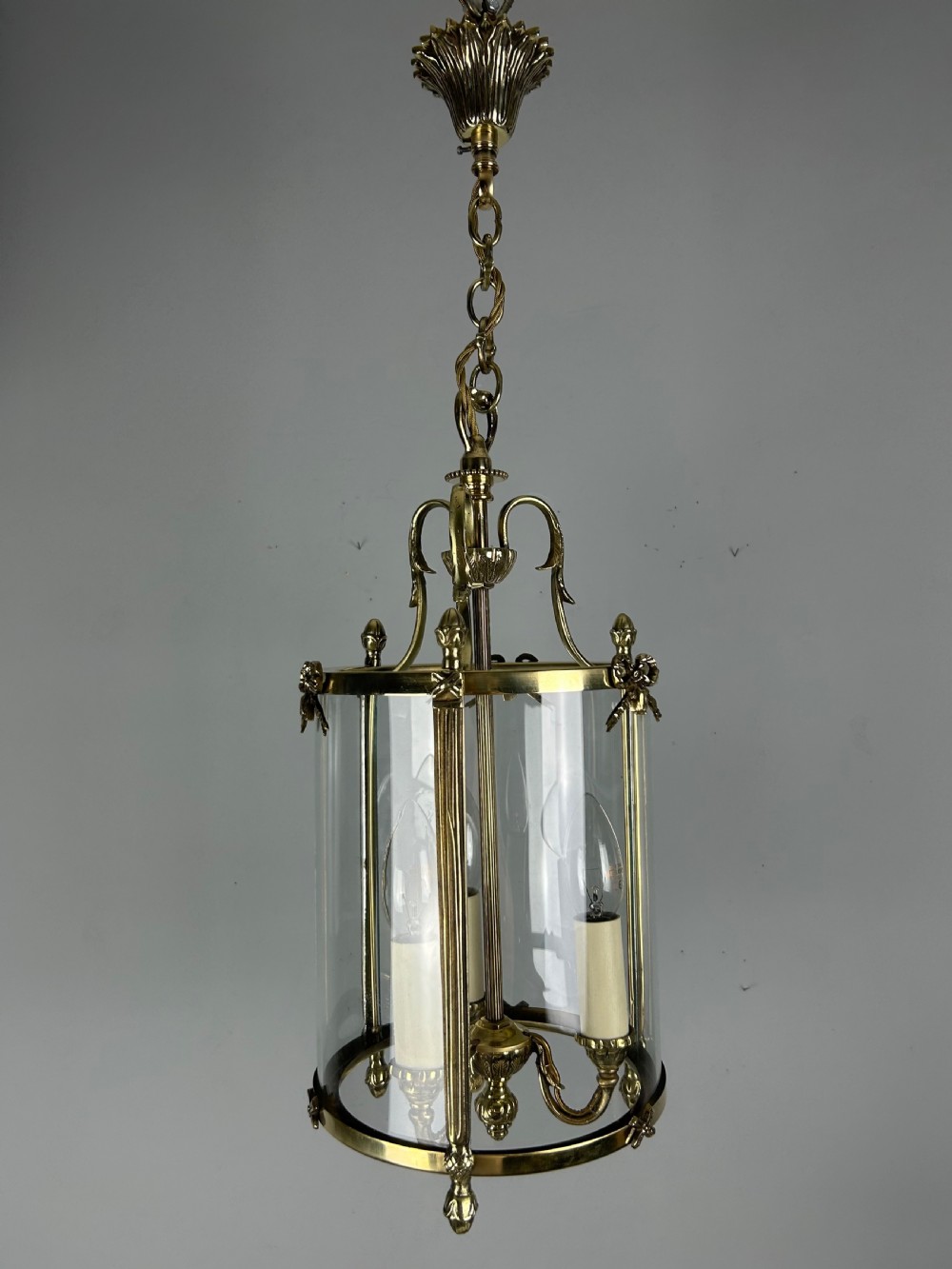 French Polished Brass Triple Light Lantern View VIII