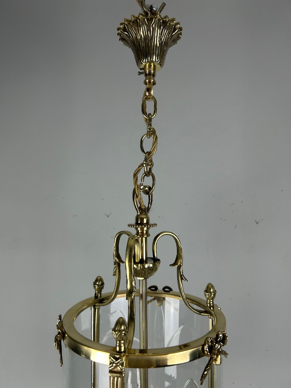 French Polished Brass Triple Light Lantern View IX