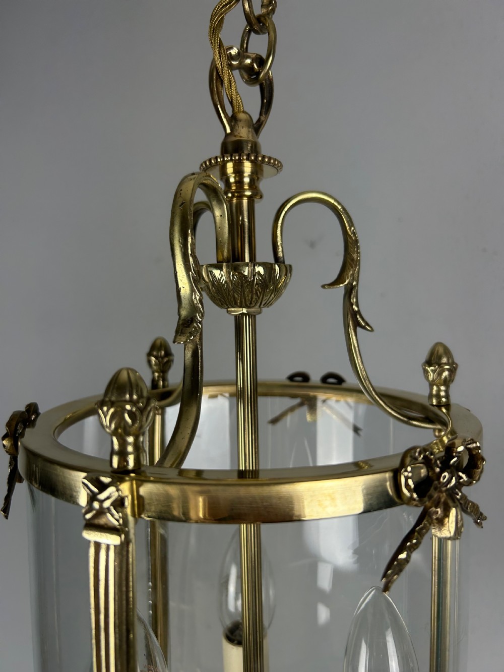 French Polished Brass Triple Light Lantern View XI