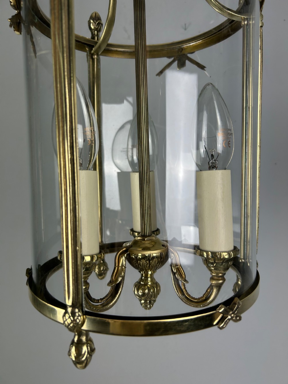 French Polished Brass Triple Light Lantern View XII