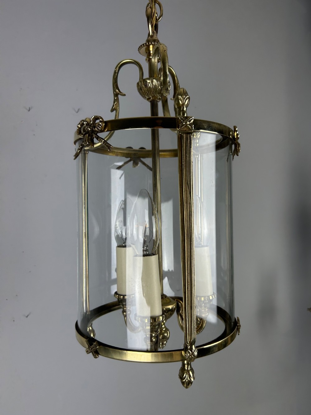 French Polished Brass Triple Light Lantern View XIII