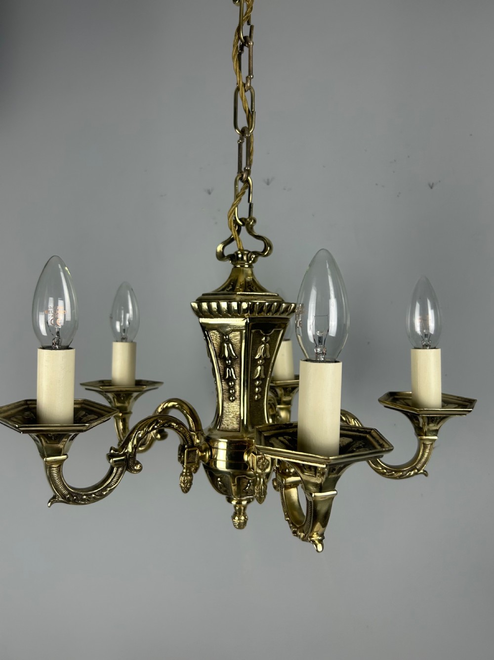 French Repolished Brass 5 Light Antique Chandelier View II