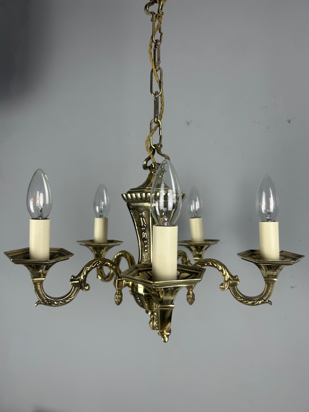 French Repolished Brass 5 Light Antique Chandelier View IV