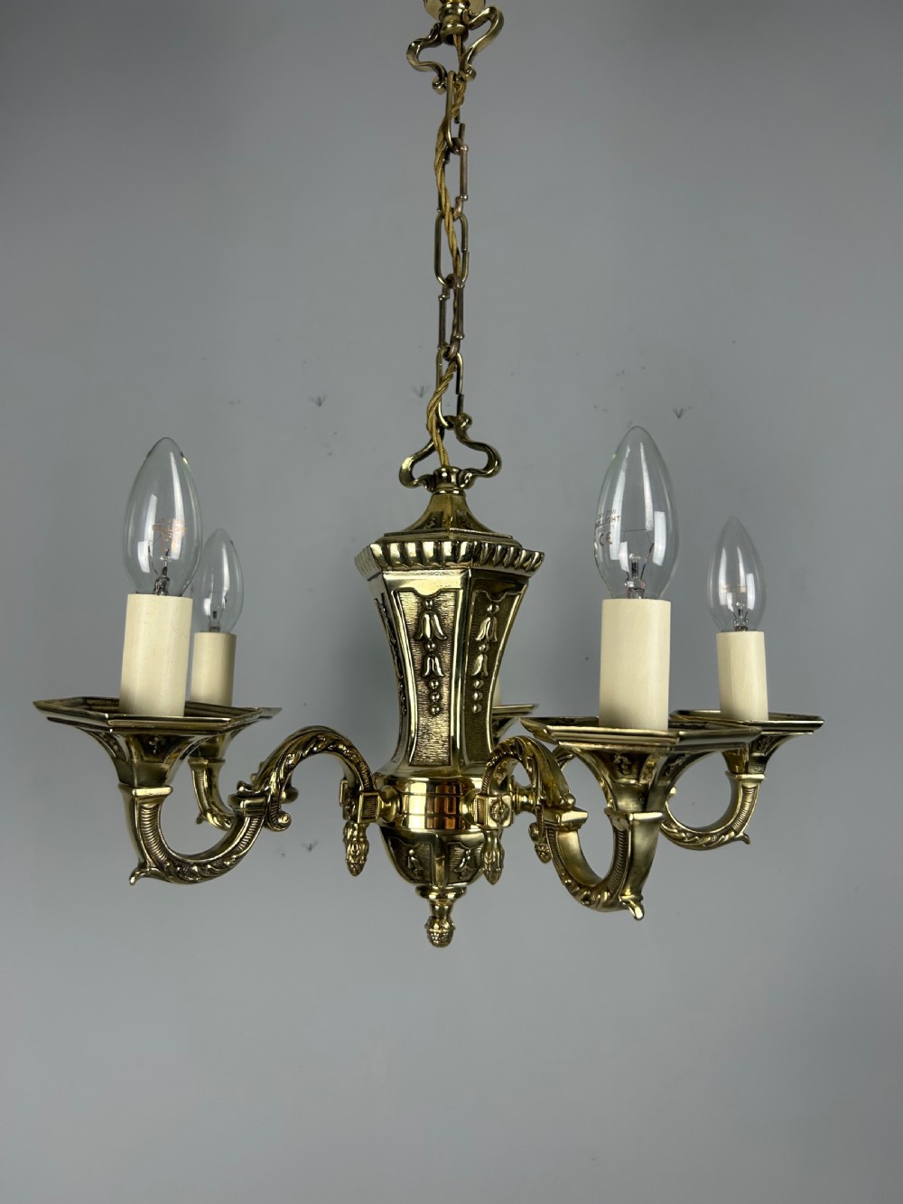 French Repolished Brass 5 Light Antique Chandelier View VI