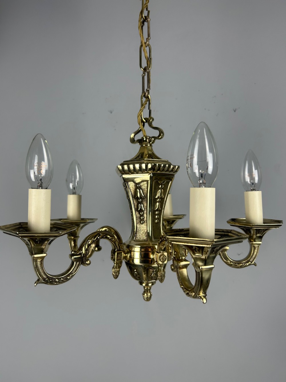 French Repolished Brass 5 Light Antique Chandelier View IX