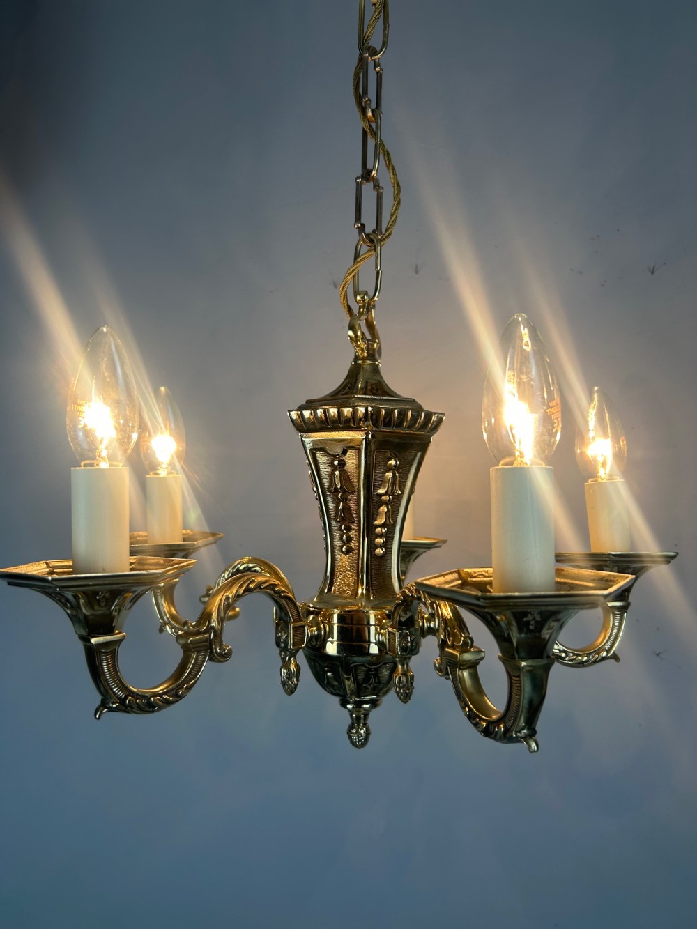 French Repolished Brass 5 Light Antique Chandelier View XII
