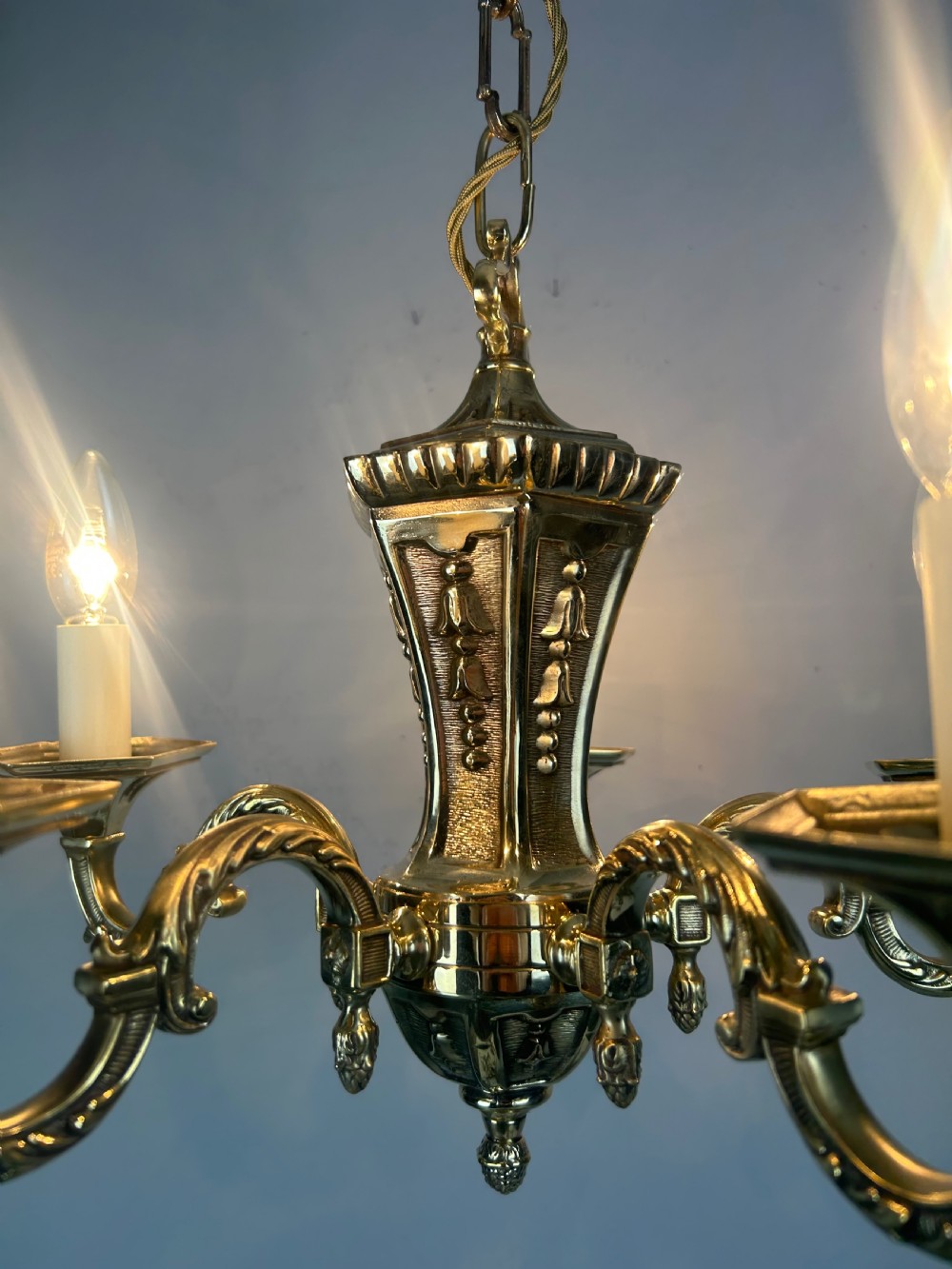 French Repolished Brass 5 Light Antique Chandelier View XIII
