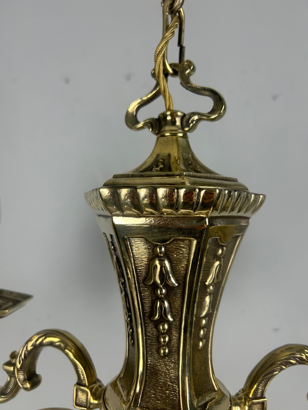 French Repolished Brass 5 Light Antique Chandelier View XV