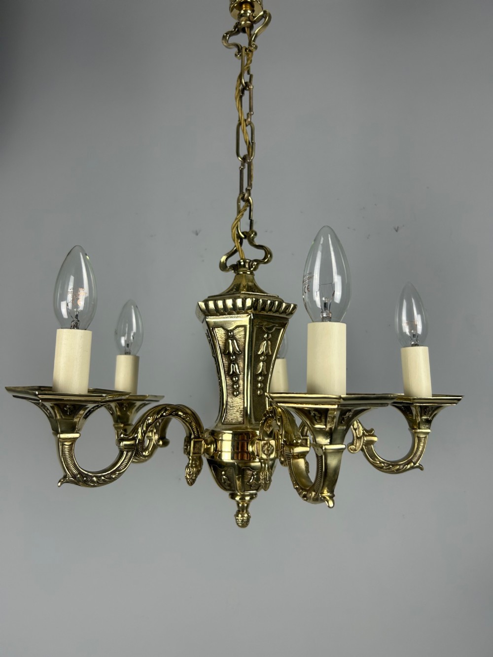 French Repolished Brass 5 Light Antique Chandelier