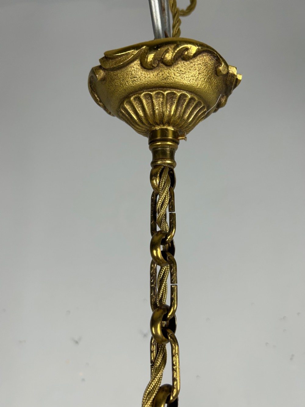 Small French Gilt Brass 4 Light Chandelier, Ceiling Light View IX