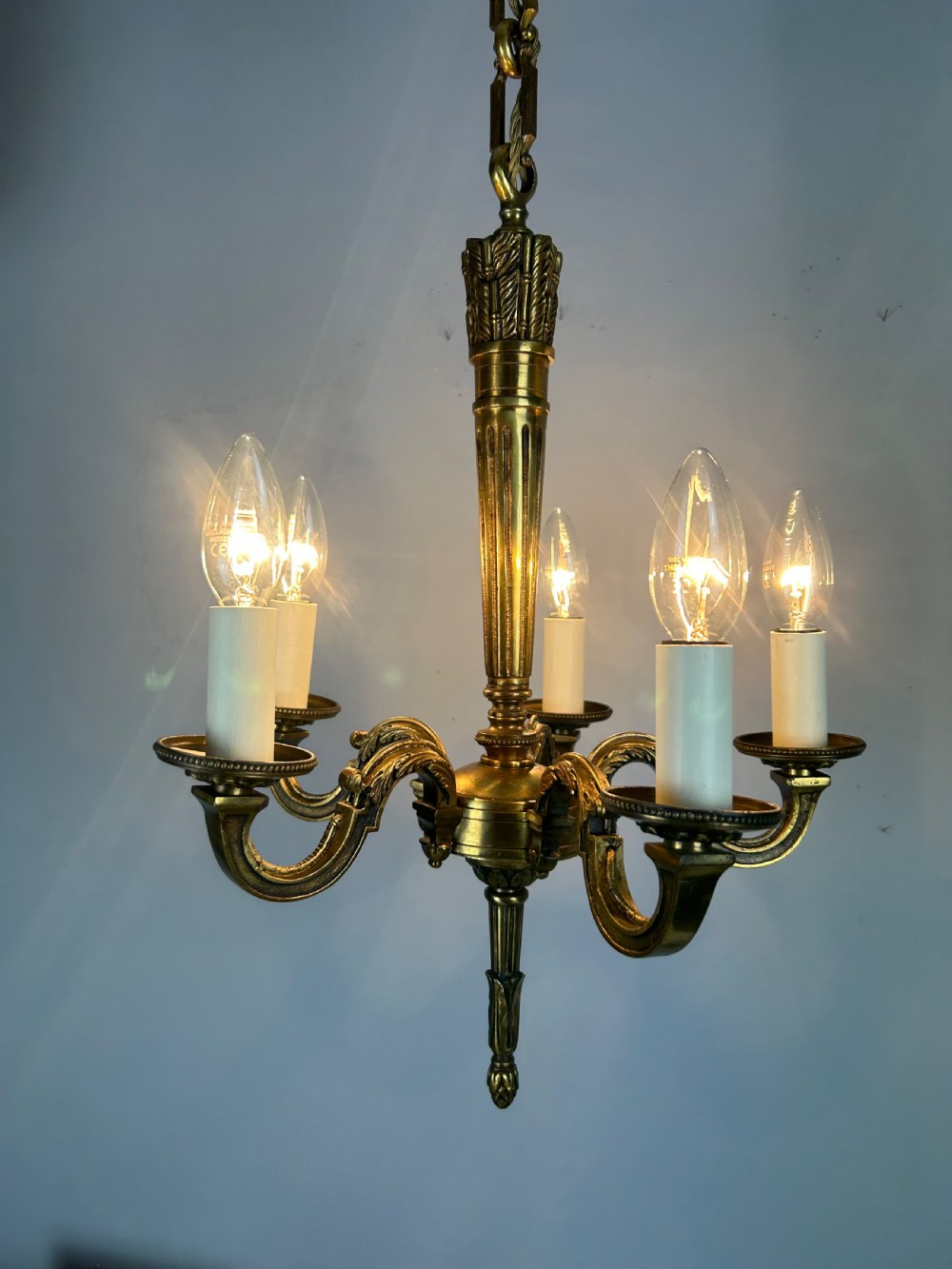 French Bronze Empire 5 Light Antique Chandelier View II
