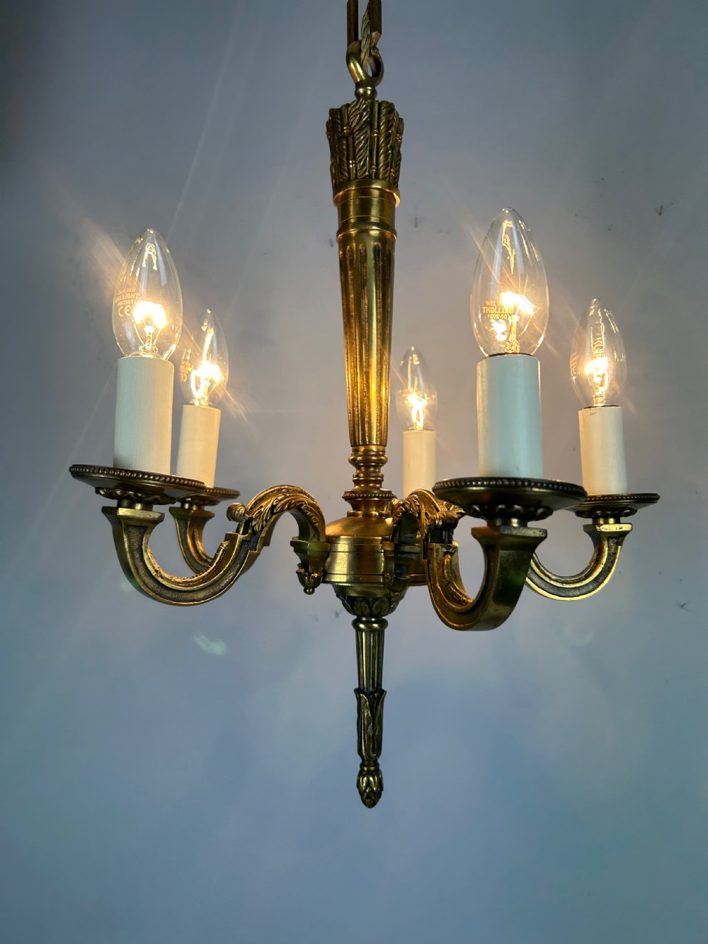 French Bronze Empire 5 Light Antique Chandelier View V