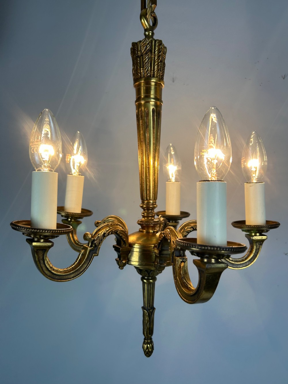 French Bronze Empire 5 Light Antique Chandelier View VI