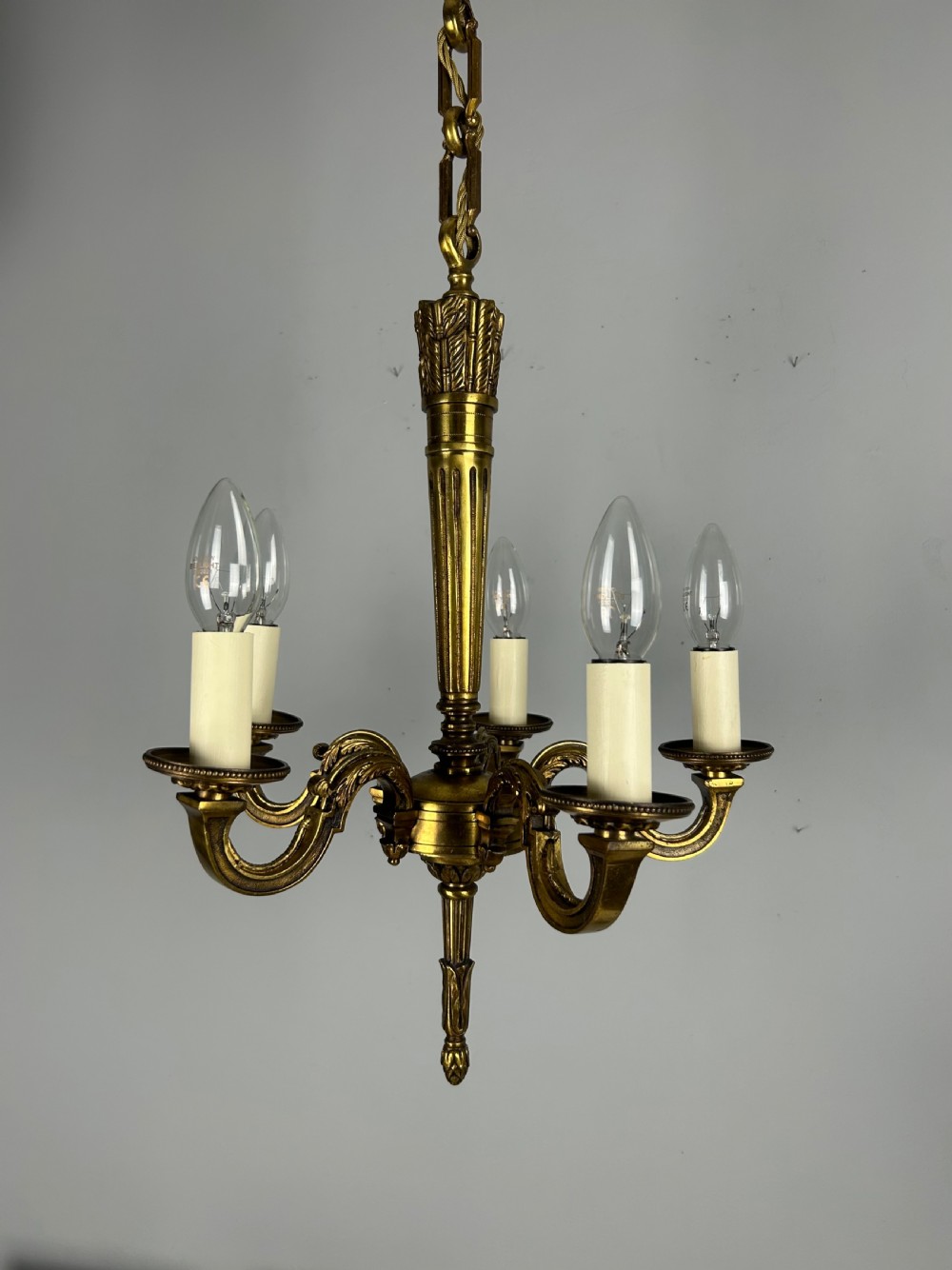 French Bronze Empire 5 Light Antique Chandelier View VII