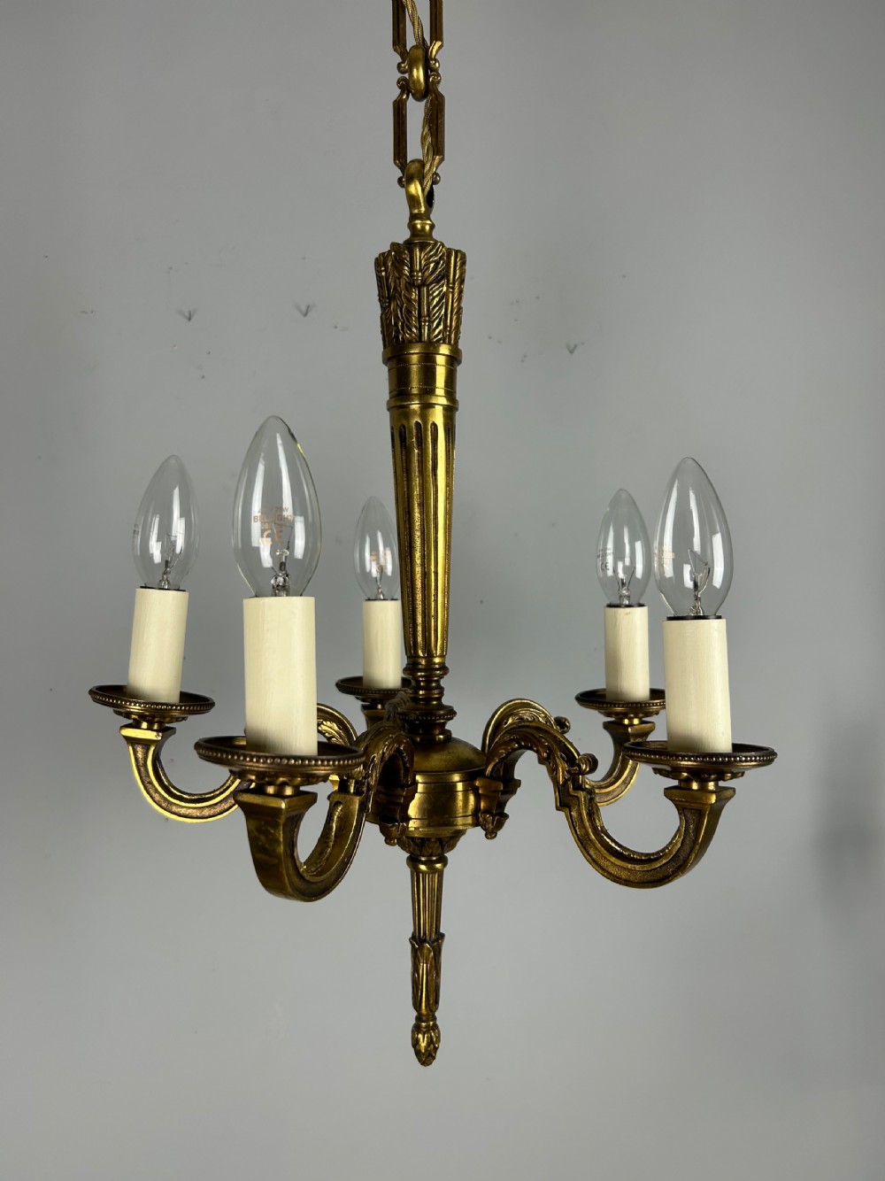 French Bronze Empire 5 Light Antique Chandelier View IX