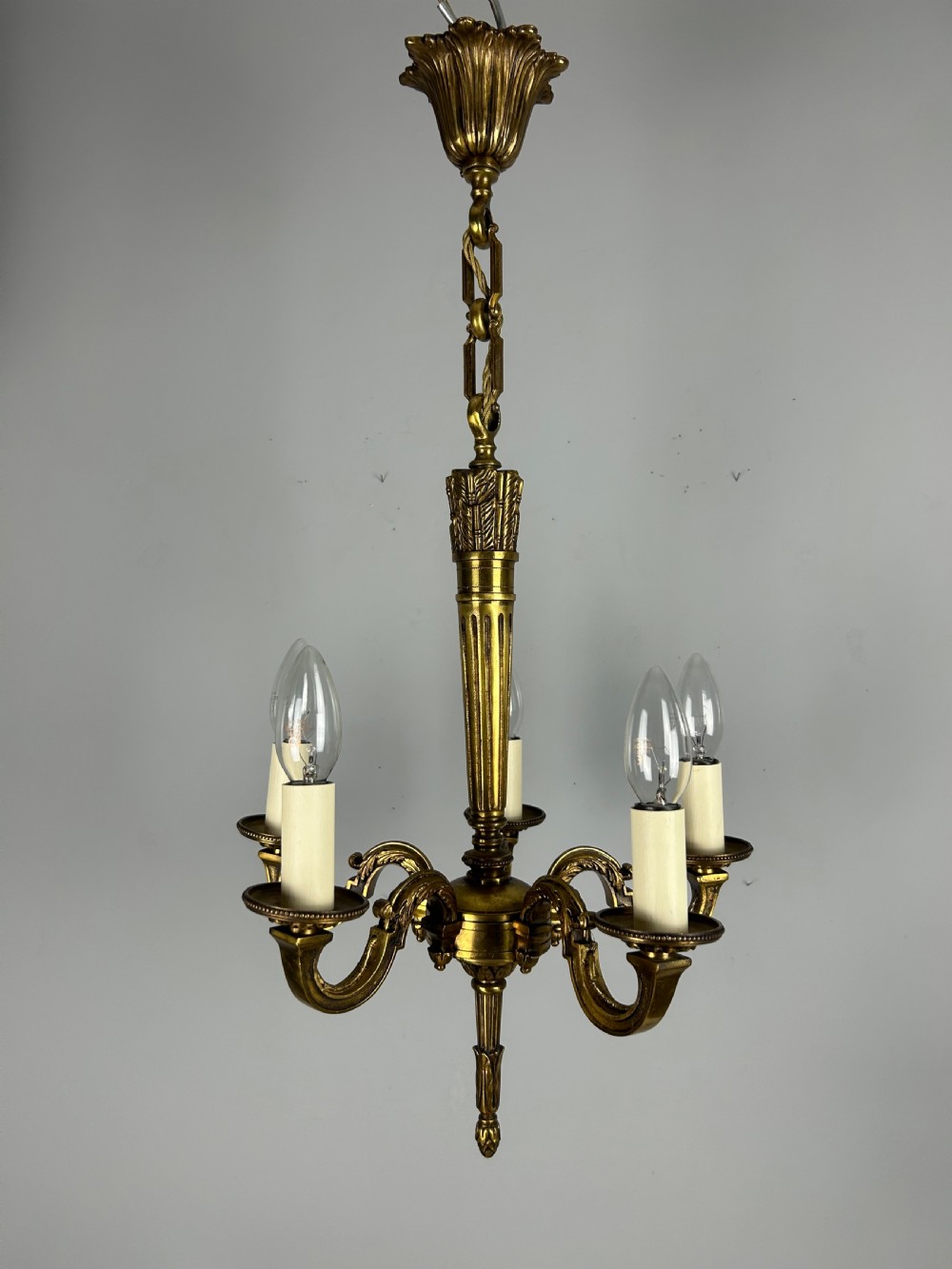 French Bronze Empire 5 Light Antique Chandelier View X