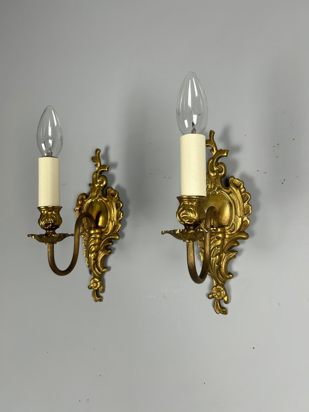 French Pair Of Single Arm Antique Gilt Brass Wall Lights View II