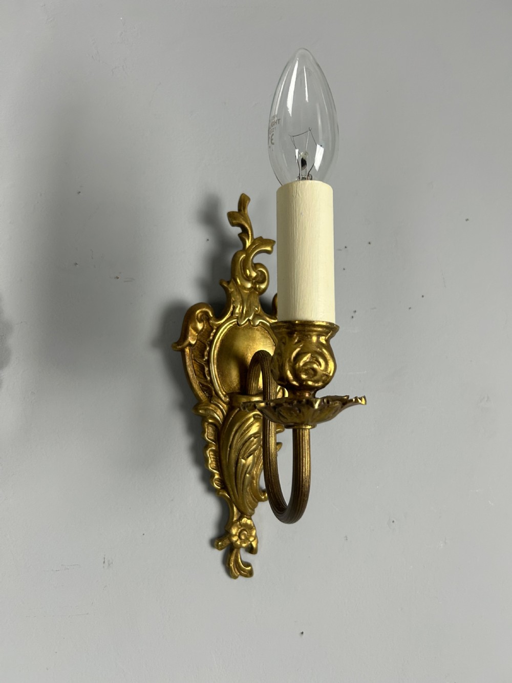 French Pair Of Single Arm Antique Gilt Brass Wall Lights View III