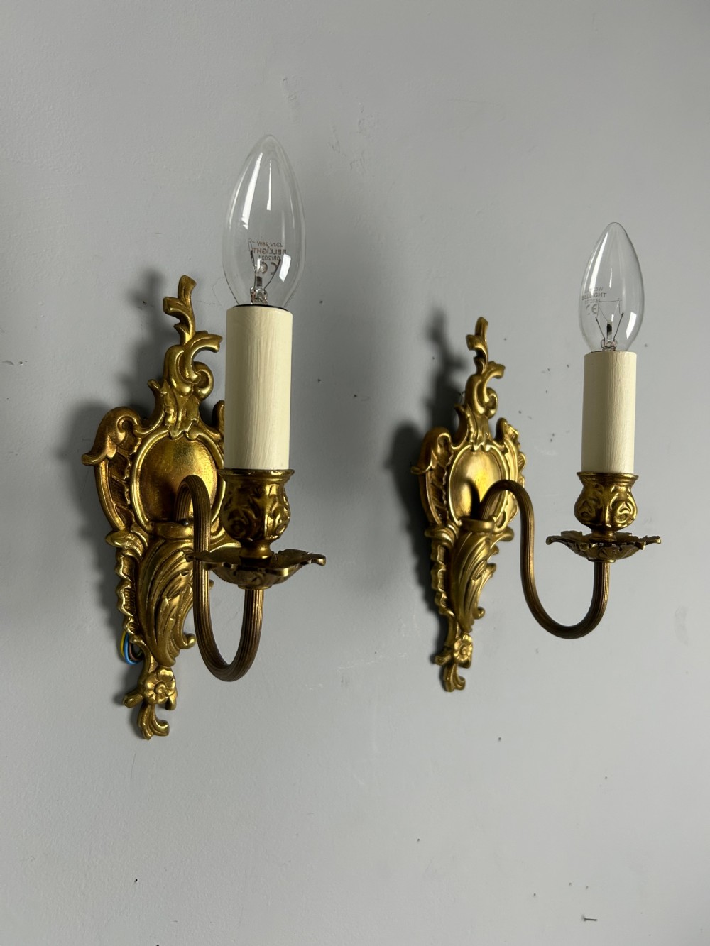 French Pair Of Single Arm Antique Gilt Brass Wall Lights View IV