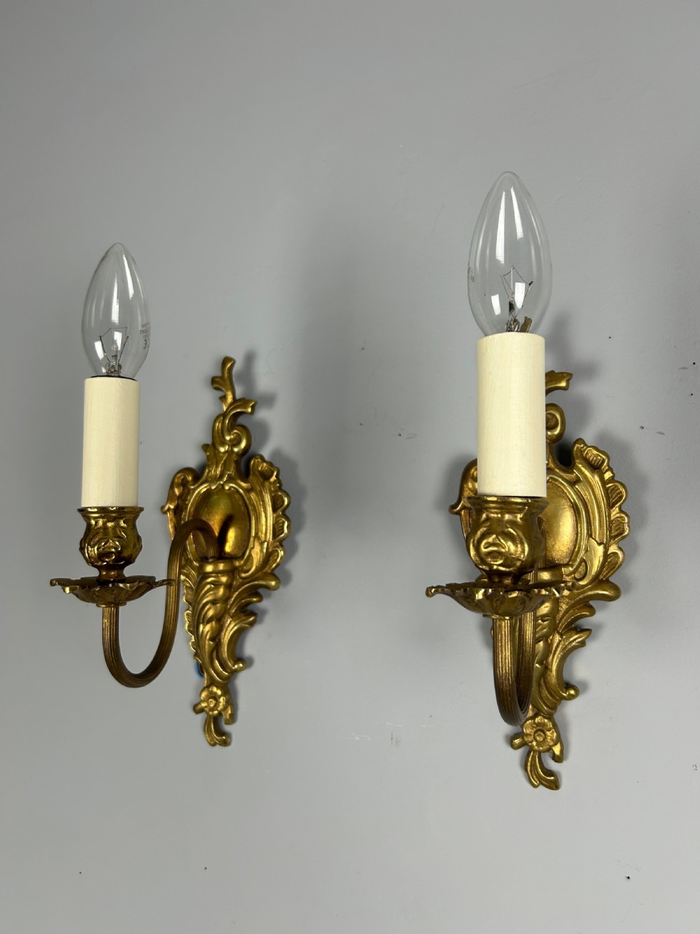 French Pair Of Single Arm Antique Gilt Brass Wall Lights View VI