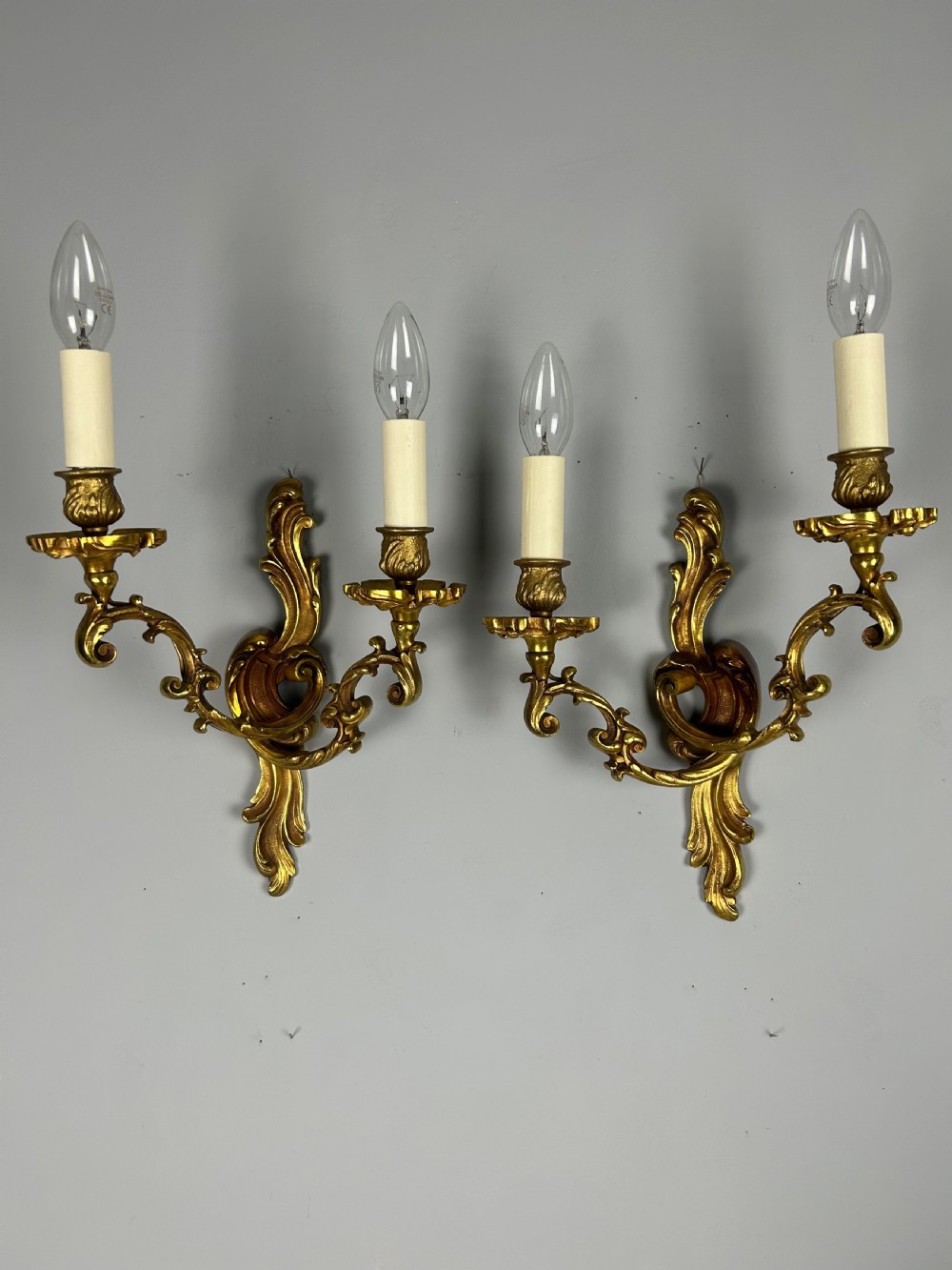 French Pair Of Gilded Bronze Antique Wall Lights